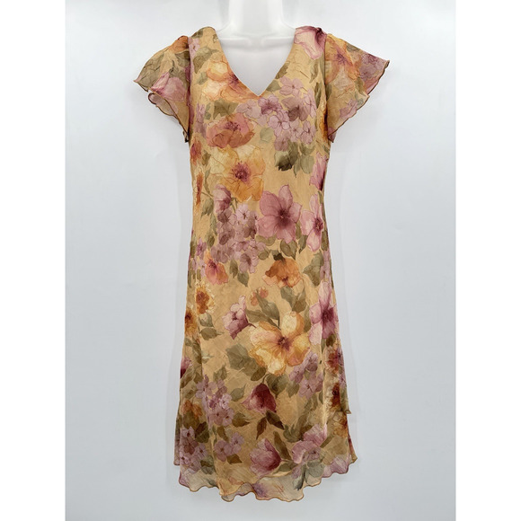 Vintage Fashion Bug Textured Floral Sheath Dress Sz 8 Yellow Purple Boho Flowy - Picture 1 of 10
